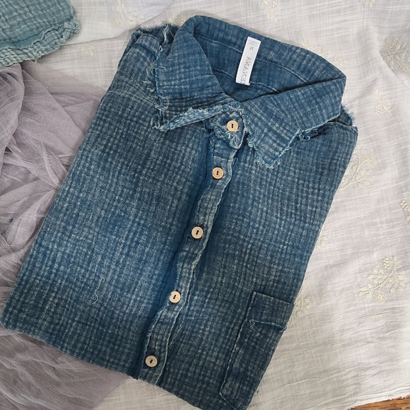 Blue Gauze Button Down Shirt - Picture 7 of 8